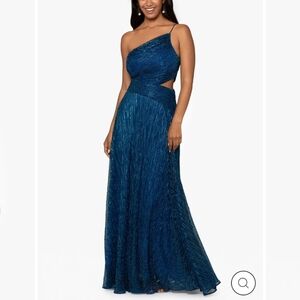 Betsy & Adam Kit long foil cutout metallic dress size 4 NWT